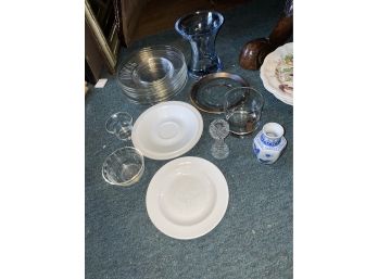 Large Lot Of Household Glass Plates Vases Ect