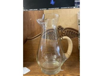 Large12 Inch Tall Clear Glass Pitcher Bamboo Handle!