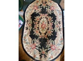 Antique Oval Hooked Rug 46x29 Inches Floral Design