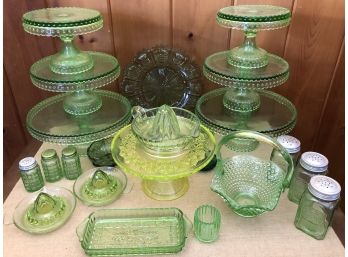 24pc Vintage Green Glass Collectors Delight - So Much To See!  Various Colors