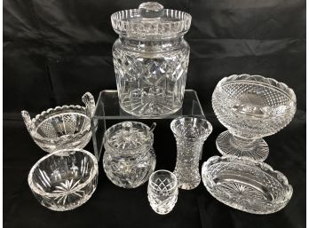 Waterford & More 8pc Crystal Lot - Lismore Biscuit Jar, Bowls, Vases - Beautiful