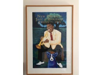 George Rodrique Numbered Lithograph -Embossed Stamp 2630/10,000  NOLA Jazz Fest 1999 Armstrong