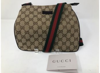 Gucci Medium Crossbody Diamonte Canvas Bag With Classic Mesh Strap 8x9.5