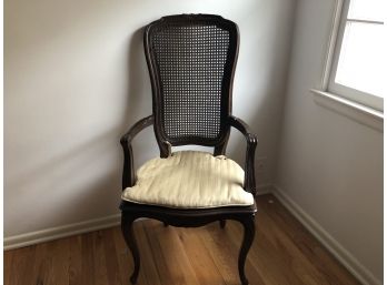 French Provincial Style Hardwood & Cane Chair W/Seat Cushion -Vintage