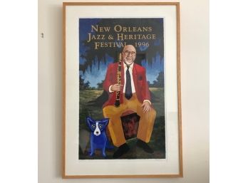 George Rodrique Numbered Lithograph -Embossed Stamp 1497/10,000  NOLA Jazz Fest 1996 Pete Fountain