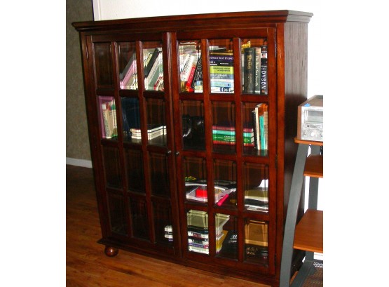 Double Door Bookcase With Beveled Glass Panels On Bun Feet #2