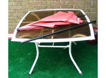 Wicker And Glass Patio Table With Umbrella