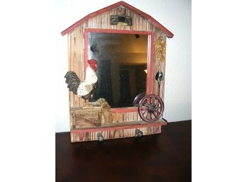 Mirror With Hat Or Coat Pegs, Barn Scene