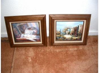 Lot Of 2 Framed Decorative Art Paintings With Native American Themes