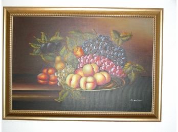 Framed Still Life Of Bowl Of Fruit, Signed S. Easton