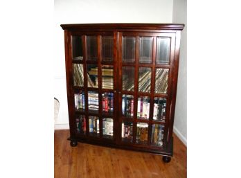Double Door Bookcase With Beveled Glass Panels On Bun Feet #1