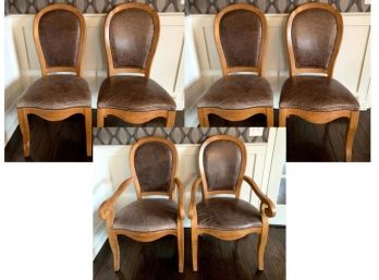 Set Of 6 Drexel Leather Chairs With Nailhead Detail