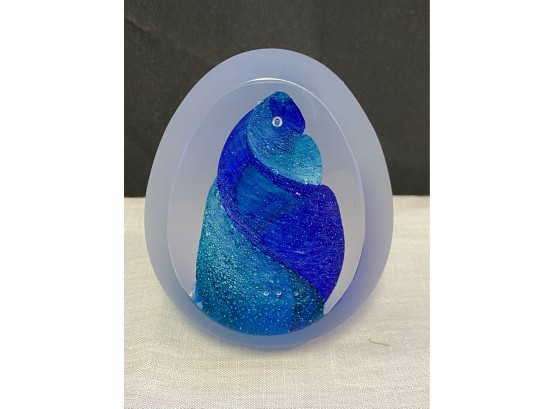 Art Glass Handmade Paperweight Blue And Green Swirl Of Glass Czechoslovakia