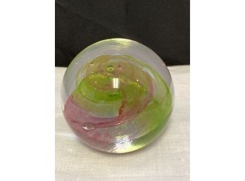 Art Glass Pink And Green Crystal Glass Handmade Paperweight Czechoslovakia