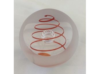 Art Glass Handmade Paperweight Red Swirl Glass Czechoslovakia