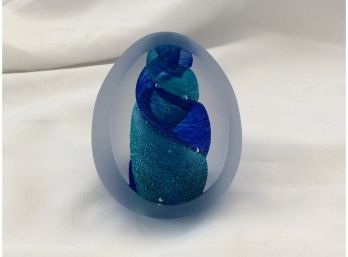 Art Glass Handmade Paperweight Blue And Green Glass Swirl Czechoslovakia