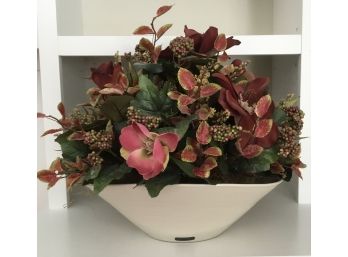 Simon Pearce White Oval Ceramic Bowl & Beautiful Flower Arrangement.