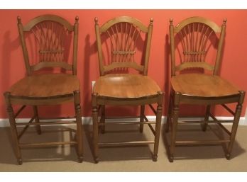 Trio Of Harvest Back Walnut Counter Height Chairs