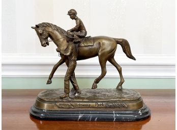 A Vintage Bronze Jockey On Horse