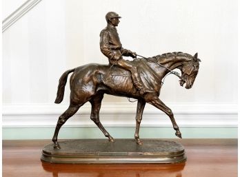 A 19th Century Bronze Horse With Jockey By Pierre Jules Men (French, 1810-1879)