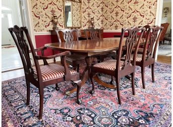 A Vintage Mahogany Banded Dining Table And 6 Chippendale Dining Chairs