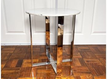 A Gorgeous Modern Chrome And Marble Cocktail Table