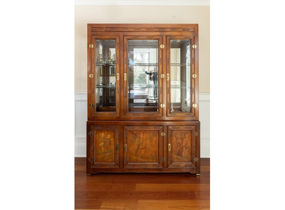 Bernhardt Shibui Lighted Display Cabinet Breakfront With Carved & Painted Details