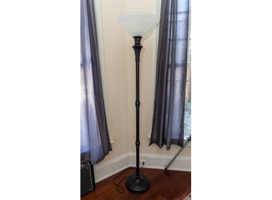 74 Inch High Torchiere Floor Lamp With A Frosted Glass Shade