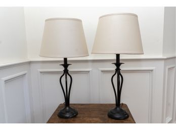 Pair Of Metal Table Lamps W Cream Tone Shades
