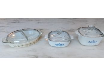 Vintage Corning Ware Dishes W Glass Lids