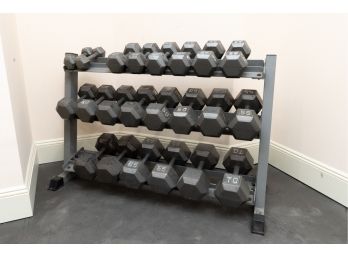 Hex Dumbbell Weight Set W Rack , 10lb - 70lb