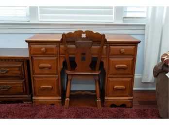 Vintage Wooden Knee Hole Desk With Matching Chair
