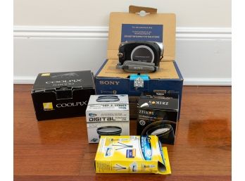 Sony DVD Handycam Recorder, Nikon Coolpix S8000 Camera, Two Professional Camera Lenses - Telephoto/Wide Angle
