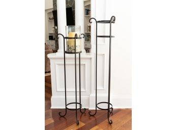 Two Forged Metal Plant/Candle Stands - One Candle Included