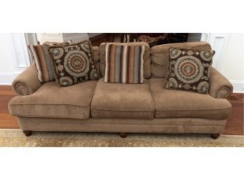 H. M. Richards Caramel Toned Three Seat Sofa W Nailhead Accents - Pillows Included