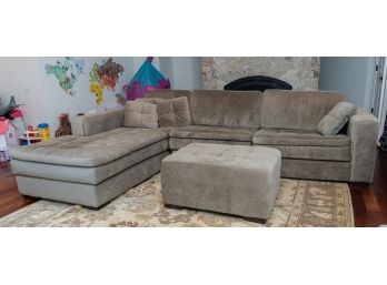 Plush Greige Tone Sectional Sofa W Matching Ottoman