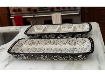 Black & White Ceramic Serving Dishes With Floral Design