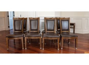 Contemporary Leatherette Dining Chairs With Nailhead Trim & Peek- A- Boo Handle (Set Of 8)