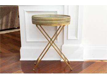 Gorgeous Foldable Metal Tray Table With Mirrored Glass Inset