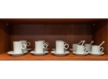 Collection Of White Ceramic Coffee And Espresso Cups & Saucers - 6 Coffee, 4 Espresso
