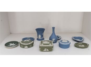 Large Collection Of Wedgwood Blue & Green Jasperware - Made In England