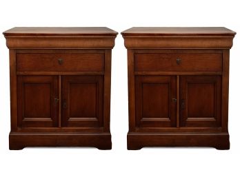 Vintage Pair Of Bedside Tables W Dovetail Jointed Drawer And Shield Back Mock Key Pulls