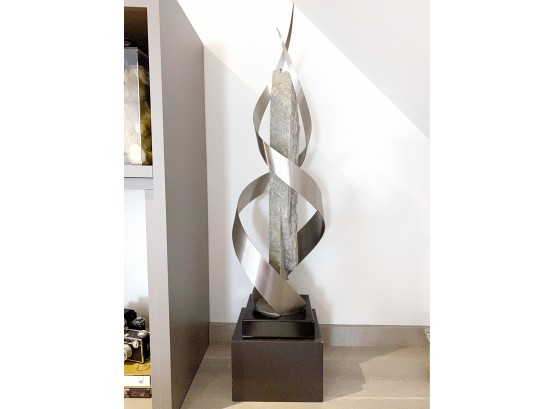 Large Modern Abstract Metal And Stone Sculpture