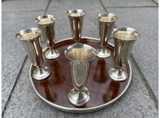 Set Of 6 Alvin Sterling Cordial Goblets And Serving Tray