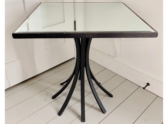 Square Iron Accent Table With Mirrored Top And Flared Pedestal Base