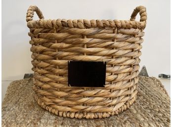 Woven Basket With Handles And Metal Name Plate