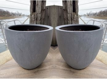 Nice Pair Of Faux Stone Planter Pots