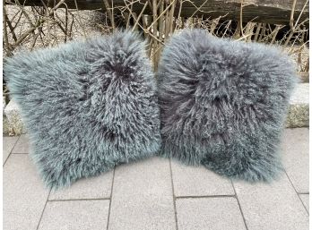 Pair Of Colored Mongolian Wool Accent Pillows