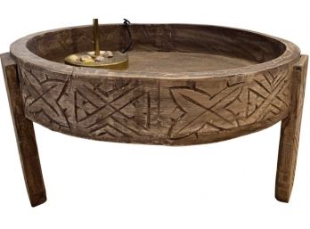 Carved Drum Style Side Table