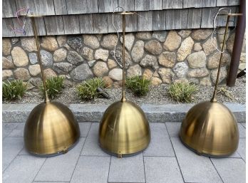 Set Of 3 Holly Hunt Brushed Brass Pendant Ceiling Light Fixtures